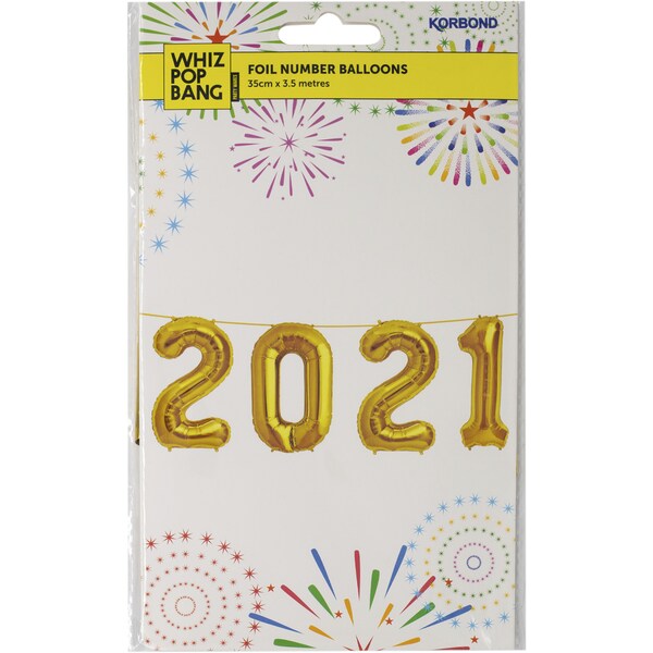 Korbond Whiz Pop Bang 2021 Foil Number Balloons Each