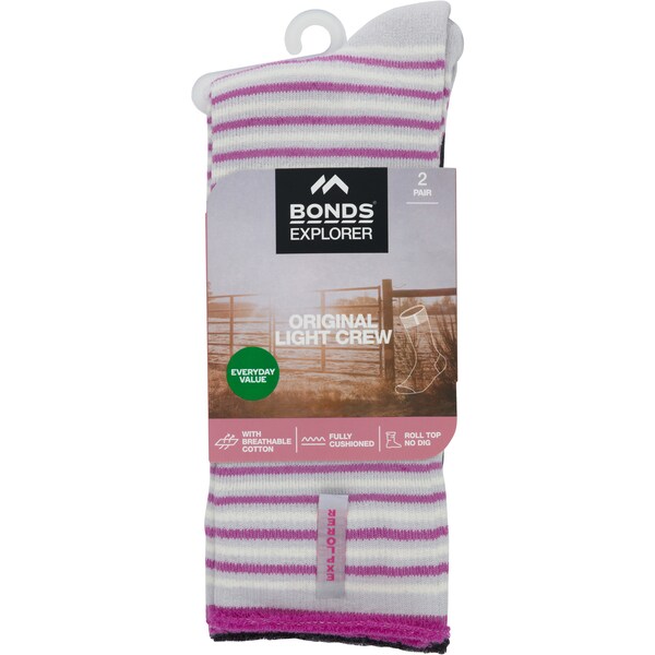 Explorer Ladies Original Light Crew Socks Size 3-8 2 Pack