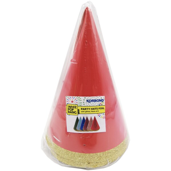 Korbond Whiz Pop Bang Party Hats Foil With Glitter 6 pack