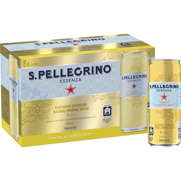 San Pellegrino Essenza Lemon & Lemon Zest 330mL x 8 pack