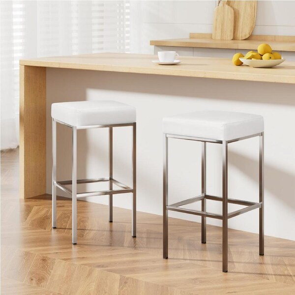2x Artiss Bar Stools Leather Padded Metal White