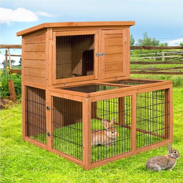96cmx96cmx100cm i.Pet Chicken Coop Rabbit Hutch Large Run Wooden Cage Outdoor House