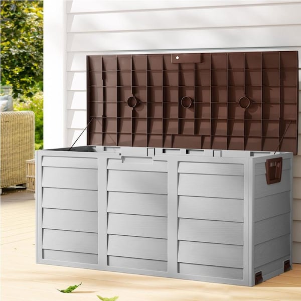 290L Gardeon Outdoor Storage Box Lockable Cabinet Container Garden Deck Toy Shed Brown