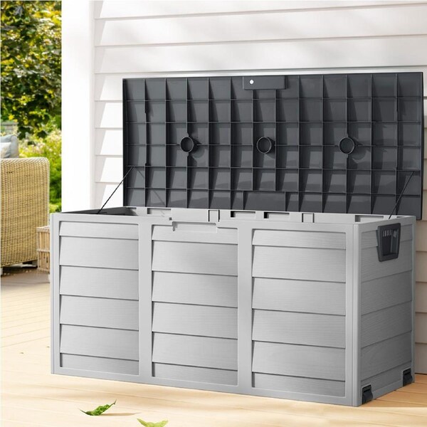 290L Gardeon Outdoor Storage Box Lockable Cabinet Organiser Garden Deck Shed Tool Grey