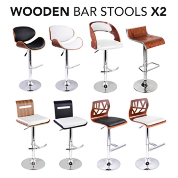 2x Designer Gas Lift Wooden Bar Stools in 8 Styles  Lara / Black