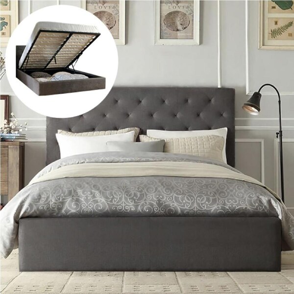 Windsor Fabric Gas Lift Storage Bed Frame 2 Colours Double / Grey
