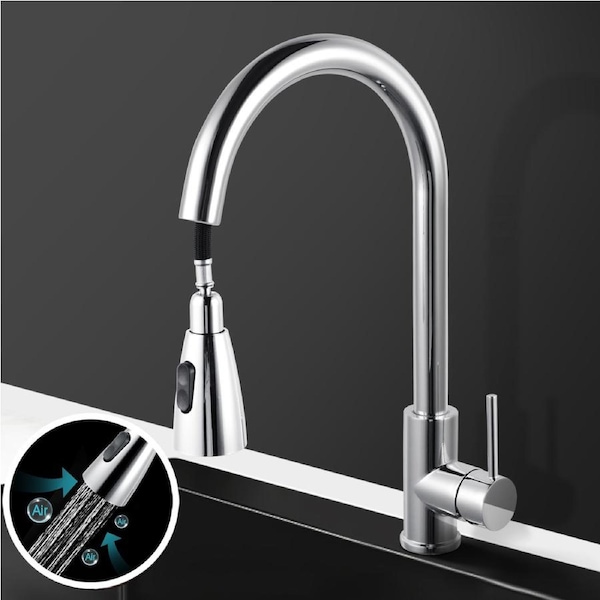 ACA Kitchen Mixer Tap Chrome 360 Degree Swivel Pull Out Spout Laundry Sink 2 Modes Faucet
