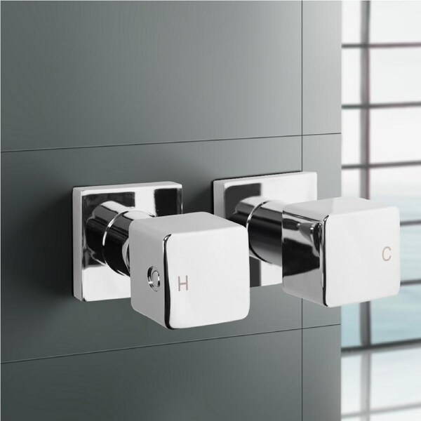 ACA 1/4 Turn Wall Shower Tap Bath Water Twin Taps Brass Square Watermark