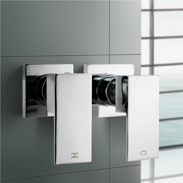 ACA Bathroom Square Shower Head & Bath Mixer 1/4 Turn Wall Taps Set watermark Chrome