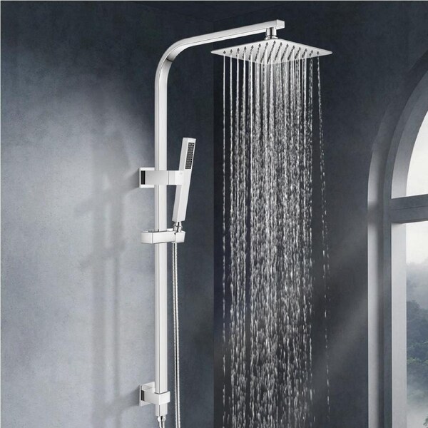 ACA 8" Rainfall Shower Station Hand Held Spray Head Sliding Rail Set Square Chrome WELS