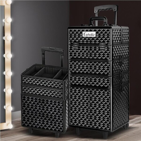 1X Embellir Makeup Case Beauty Trolley Cosmetic Organiser Box Travel Wheels Diamond