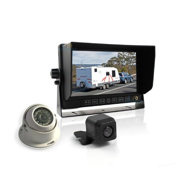 Elinz 7" Monitor HD 12V/24V Reversing CCD 2x TWO Camera 4PIN System 3AV Caravan Kit