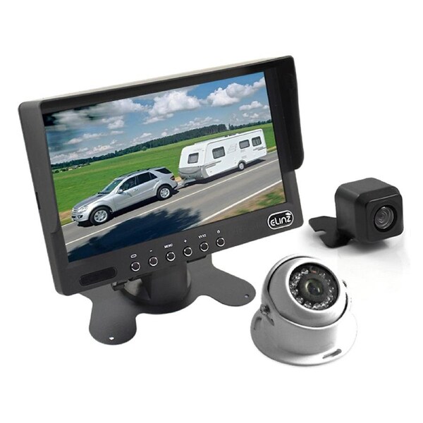 Elinz Caravan Two Camera 4PIN System 7" Monitor HD 12V/24V Reversing CCD Camera Kit