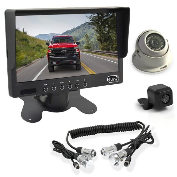 Elinz Caravan Two Camera 4PIN System Trailer cable 7" Monitor HD 12V/24V Reversing CCD Camera Kit