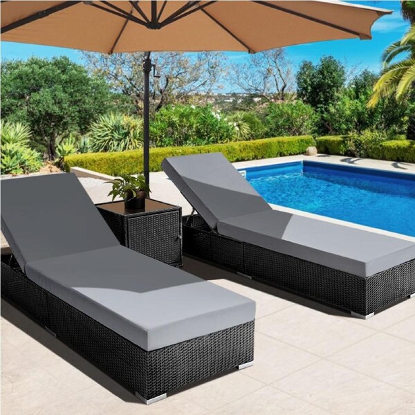 3PC Gardeon Sun Lounge Wicker Lounger Outdoor Furniture Day Bed Rattan Garden