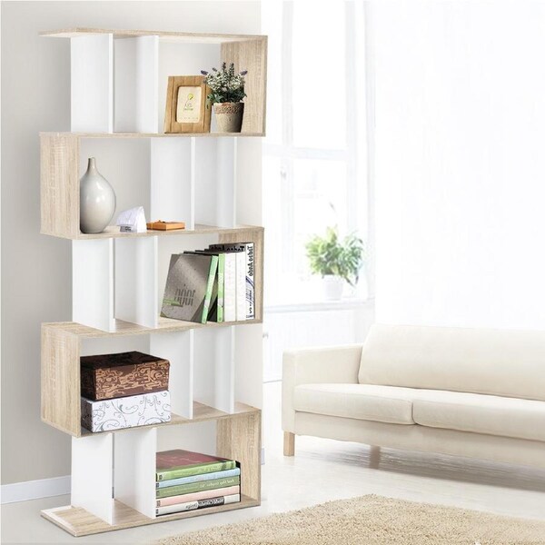 180cm Artiss 5 Tiers Bookshelf White and Pine
