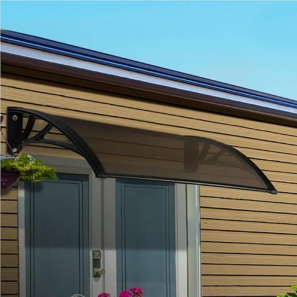 InstaHut 1m x 2m Window Awning Door Canopy Brown Sheet Black Plastic Frame