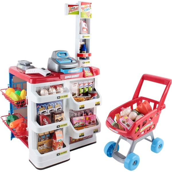 24 Piece Keezi Pretend Play Supermarket Kids Cash Register Trolley Toys