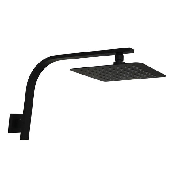 ACA 200mm Super Slim Rainfall Shower Head Wall Arm Set Square Black