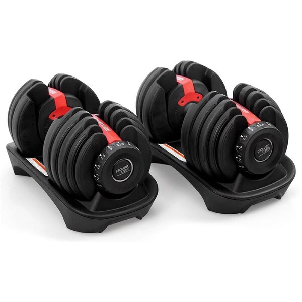 Powertrain 48kg Adjustable Dumbbells 15-in-1 Home Gym Weights – Red