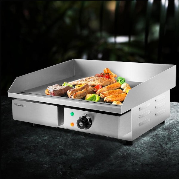 Devanti Commercial Electric Griddle 55cm BBQ Grill Plate 3000W