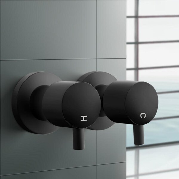 ACA Round 1/4 Turn Shower Tap Water Spout Wall Mounted Hot Cold Basin Taps Black