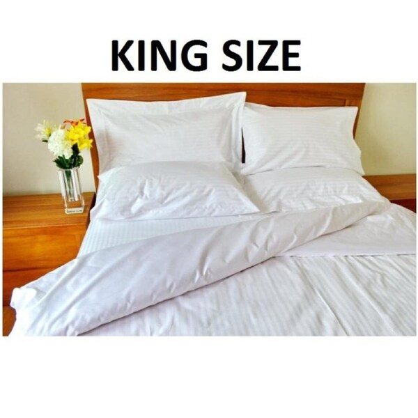 1250 TC White Stripe King Bed Quilt Cover w/ Cotton