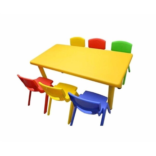 120x60cm Rectangle Yellow Kid's Table and 6 Mixed Chairs