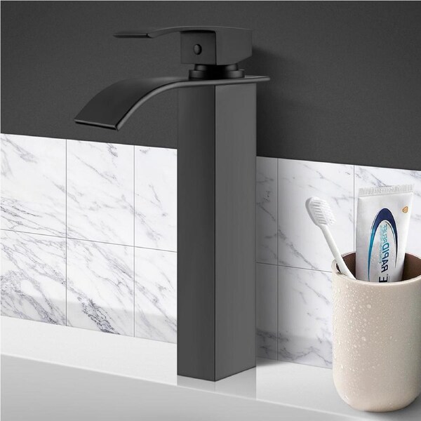 ACA Tall Square Basin Mixer Tap Above Counter Top Brass Bath Faucet Black WELS 6Star 4L/M