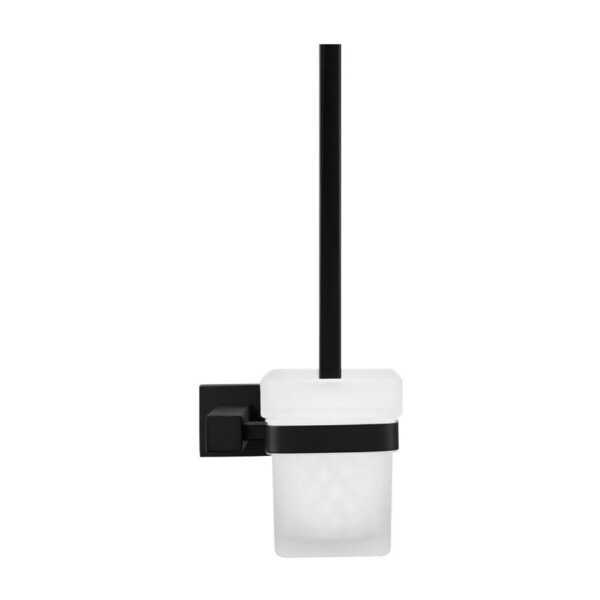 ACA Bathroom Square Toilet Brush with Glass Holder Black