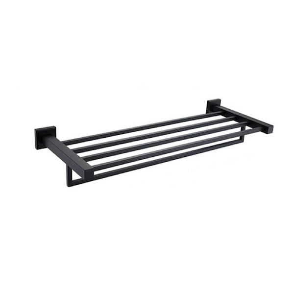 ACA Bathroom Square Towel Shelf Towel Rack Rail Holder Black 600mm