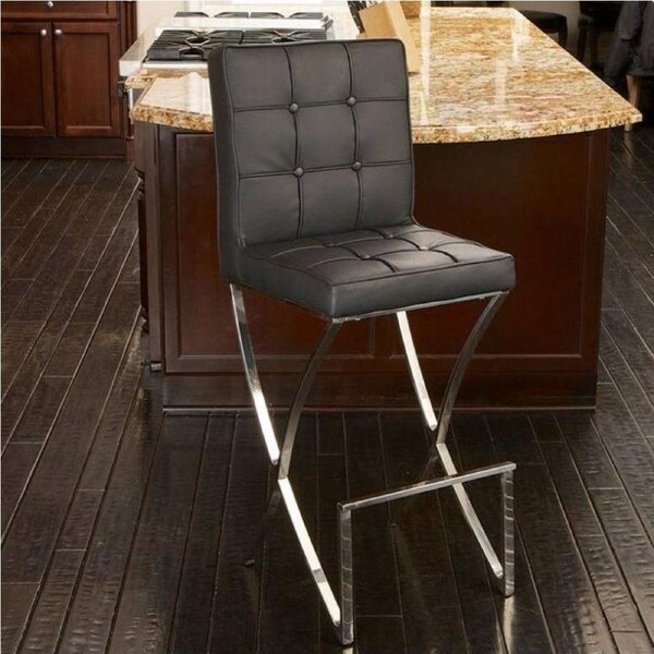 Pandora Bonded Leather & Steel Bar Stool in Black