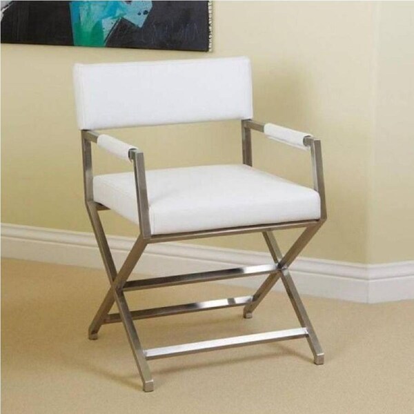 Minimalist Steel & Bonded Leather Armchair in White