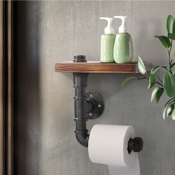 21cm Artiss Floating DIY Pipe Wall Shelf Toilet Paper Holder