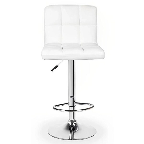 2x Grid Gas Lift PU Leather Bar Stool in White