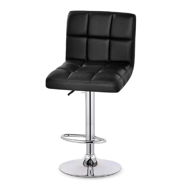 2x Grid PU Leather Gas Lift Bar Stool in Black
