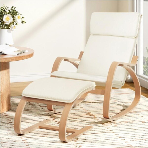 1x Artiss Armchair Rocking Footstool Bentwood Beige