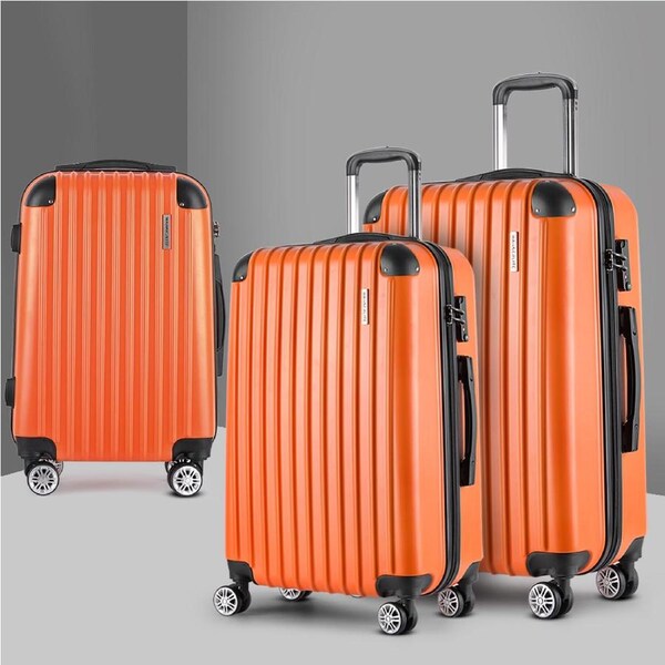 20" 24" 28" Wanderlite Luggage 3pc Trolley Travel Set Suitcase Carry On TSA Lock Hard Case Lightweight Orange