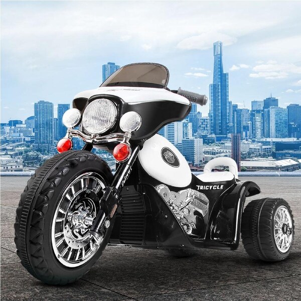 6V Electric Ride On Car Rigo Kids Patrol Police Motorbike 80x43cm Black