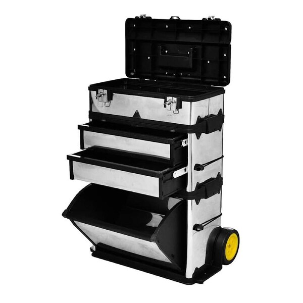 3-Part Rolling Tool Box with 2 Wheels vidaXL