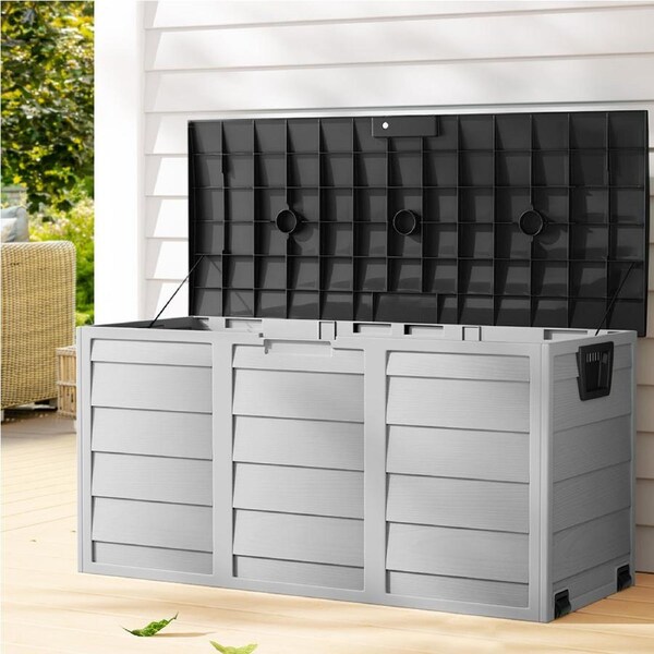 290L Gardeon Outdoor Storage Box Lockable Cabinet Organiser Garden Deck Shed Tool Black