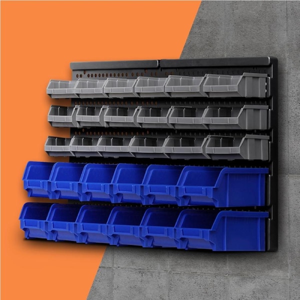 Giantz Wall Mounted Storage Bin Rack Garage Shelving Tools Workshop Organiser