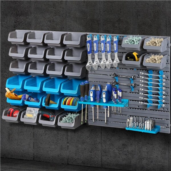 Giantz Wall Mounted Bin Rack Pegboard Tools Storage Workshop Organiser