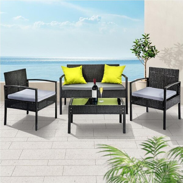 Gardeon 4 Seater Sofa Set Outdoor Furniture Setting Wicker Chairs Table Patio Garden Cushions Black