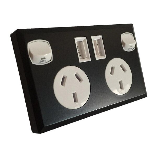 6 x Black & White Double USB Power Point GPO Wall Socket