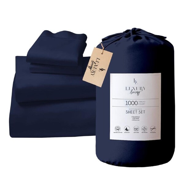 1000 Thread Count Cotton Rich Queen Bed Sheets 4-Piece Set in Navy