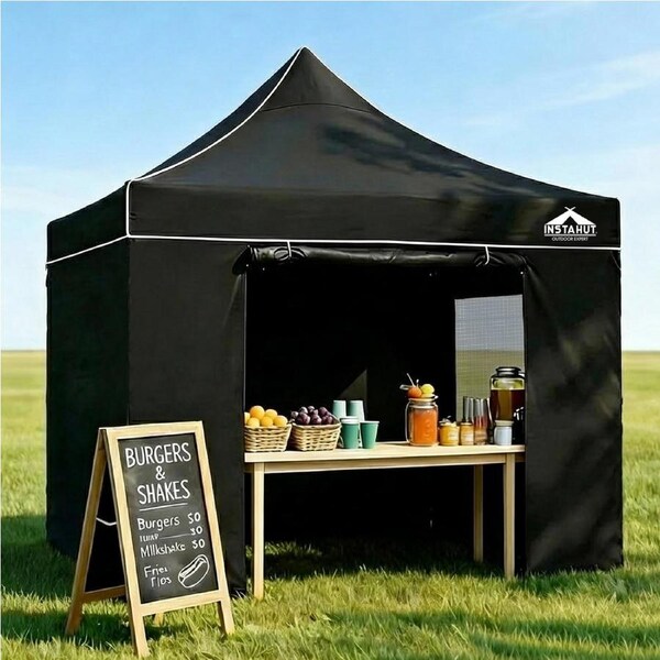 1 Gazebo 3mx3m InstaHut Pop Up Marquee Folding Tent Wedding Camping Outdoor Canopy Black