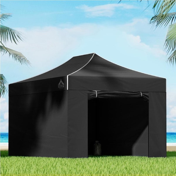 1 Camping Gazebo 3x4.5m InstaHut Pop Up Marquee Folding Tent Wedding Gazebos Outdoor Shade Canopy Black