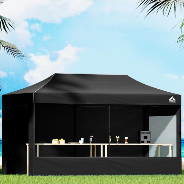 1 Camping 3x6m Gazebo InstaHut Pop Up Camping Canopy Marquee Black