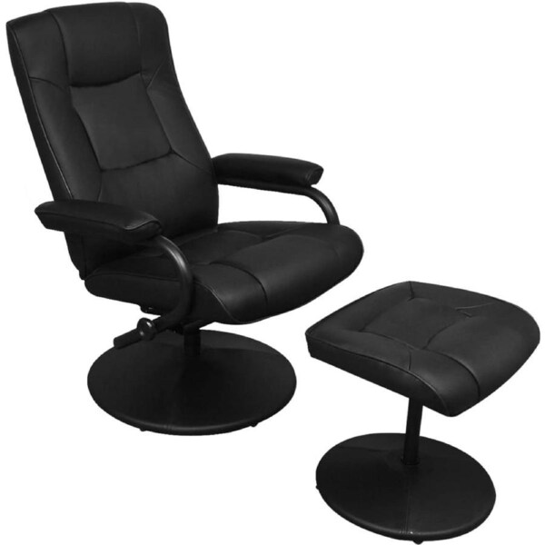 TV Armchair with Footstool Black Faux Leather vidaXL